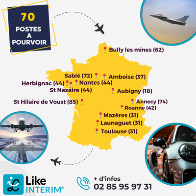 70 offres d'emploi à pouvoir dans l'industrie aéronautique sur + de 10 sites en France.